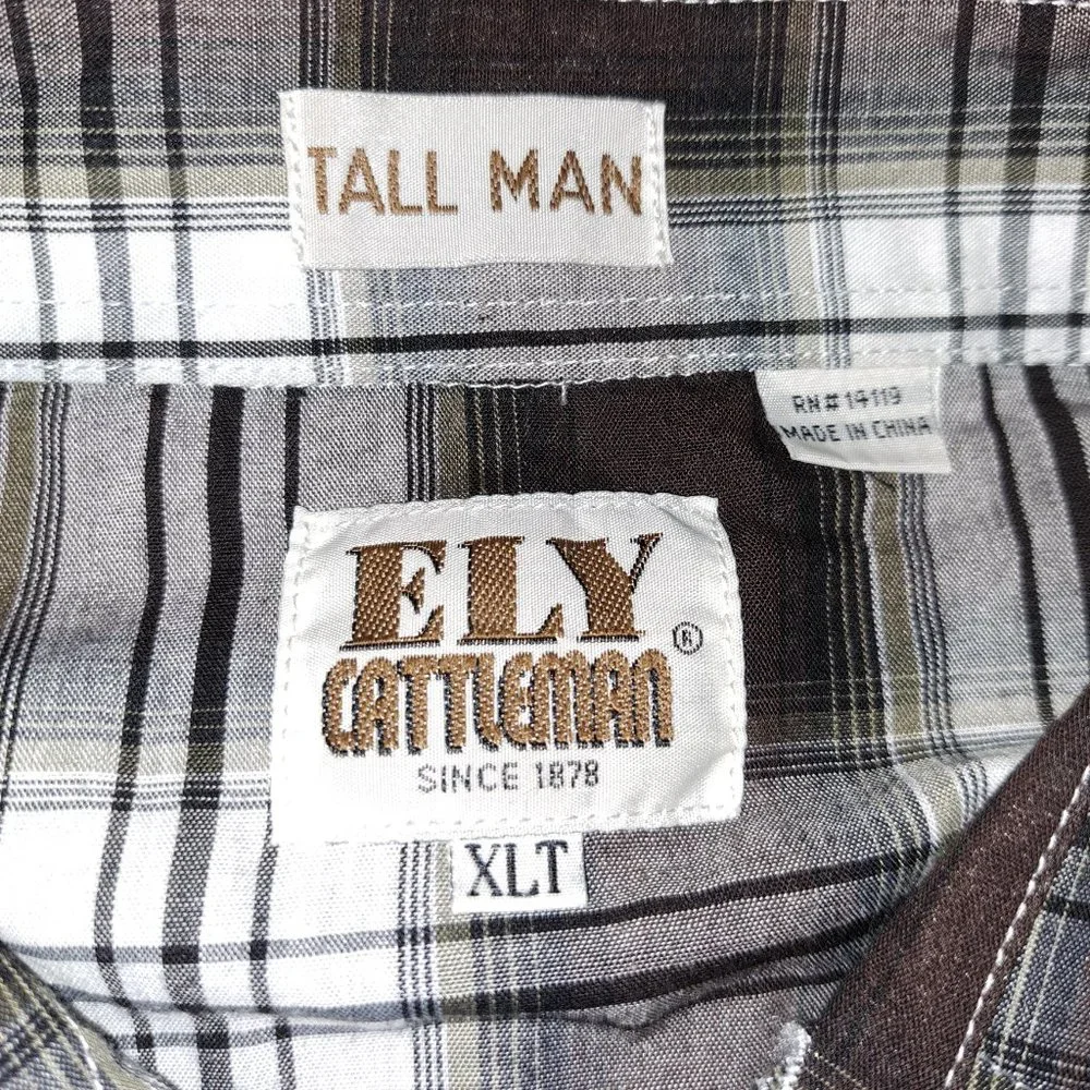Men's Ely Cattleman Short Sleeve Plaid Western Pearl Snap Shirt XLTALL - Picture 6 of 7
